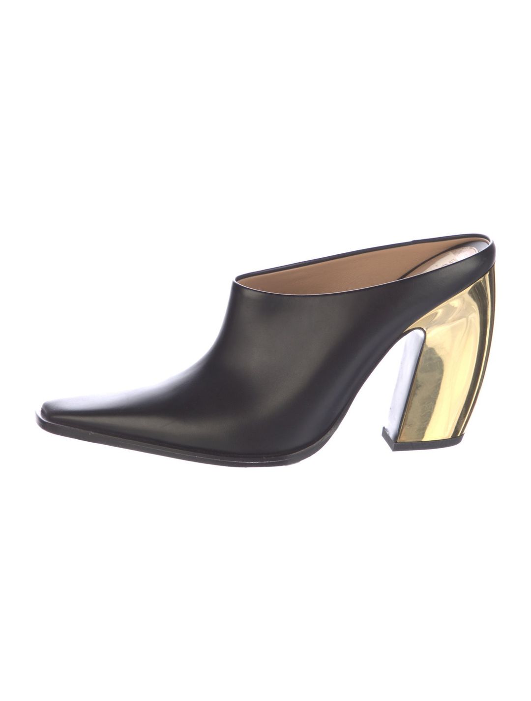 Leather Tex Mules in Black / Gold #2