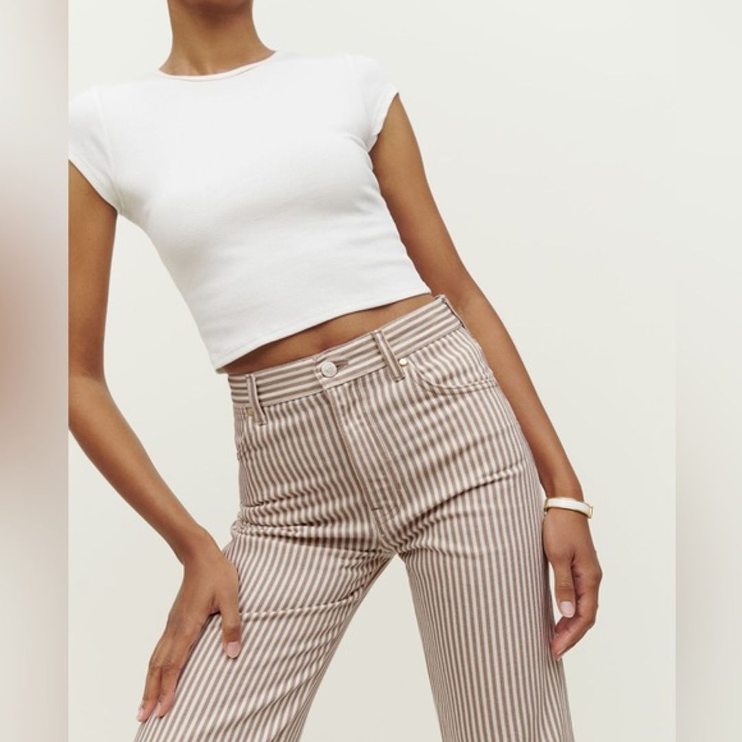 NWT Reformation Cowboy Striped High Rise Straight Jean