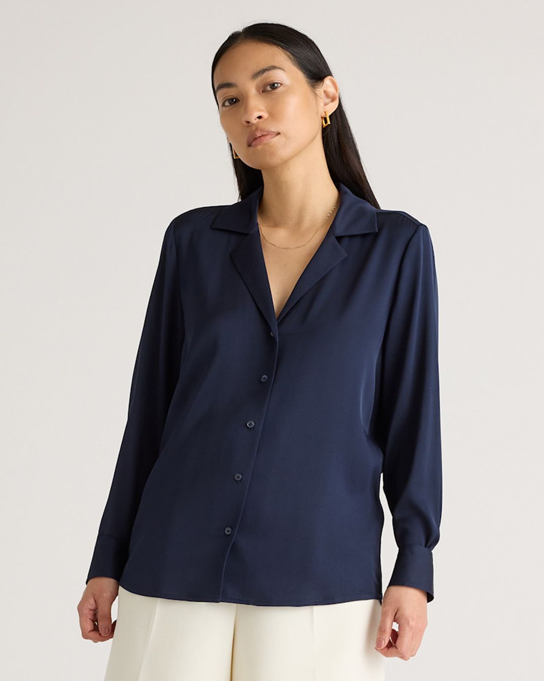 Washable Stretch Silk Notch Collar Blouse