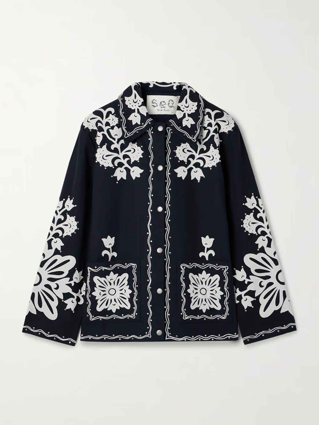 Liliana studded appliquéd cotton-canvas jacket