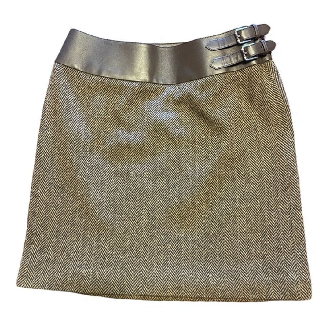 houndstooth wool and leather skirt