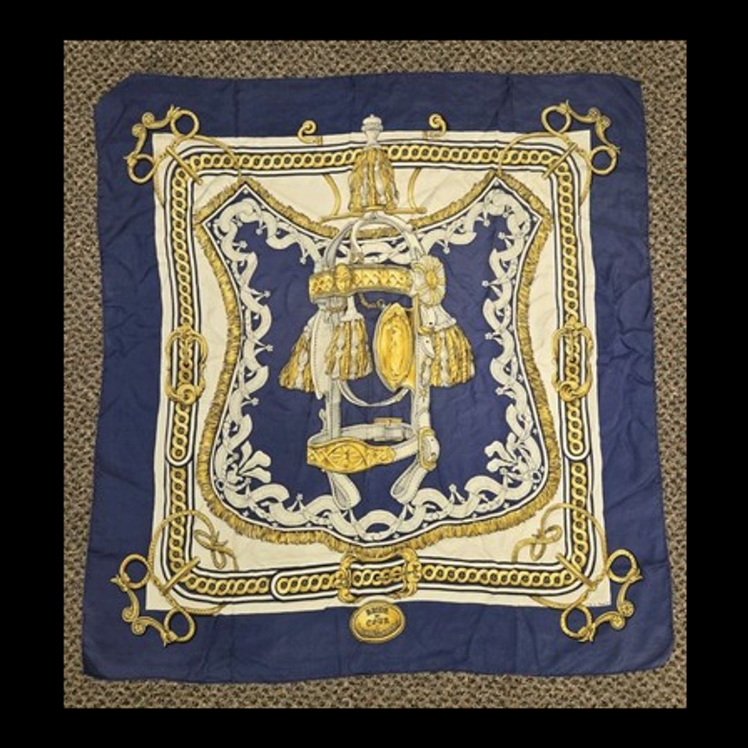 Hermes Bride De Cour Silk Scarf Vintage 'Blue | Gold'