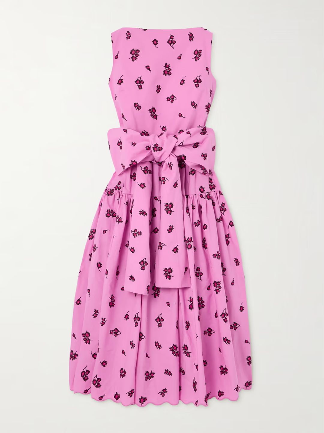 Belted tiered scalloped embroidered cotton-blend midi dress