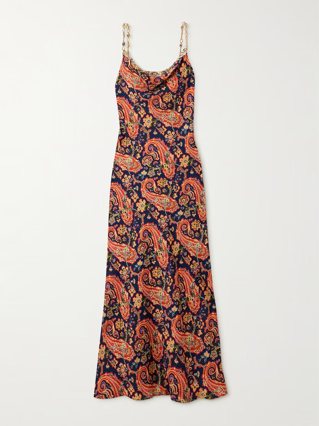 Chainmail-embellished paisley-print satin maxi dress