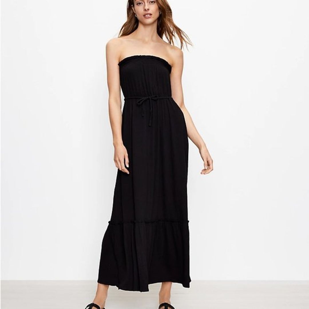 NEW Loft L Women's Black Knit Strapless Drawstring Maxi Dress