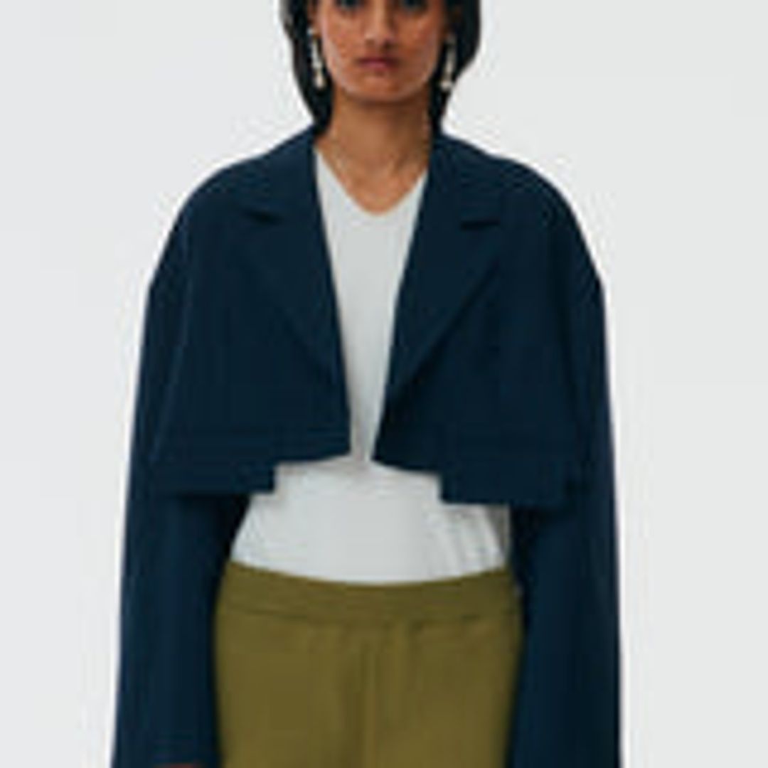 Crosshatch Cropped Oversized Blazer
