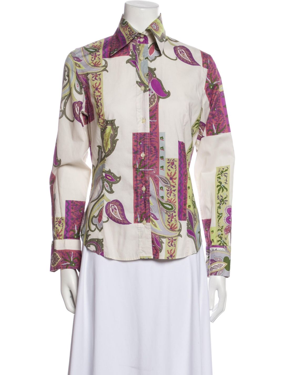 Printed Long Sleeve Button-Up Top