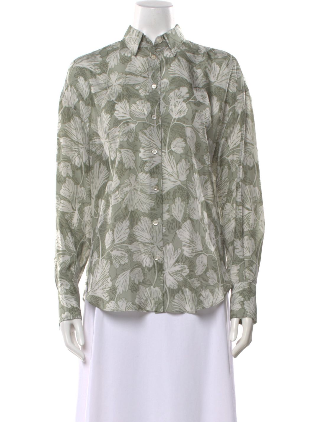 Brunello Cucinelli Silk Floral Print Button-Up Top w/ Tags