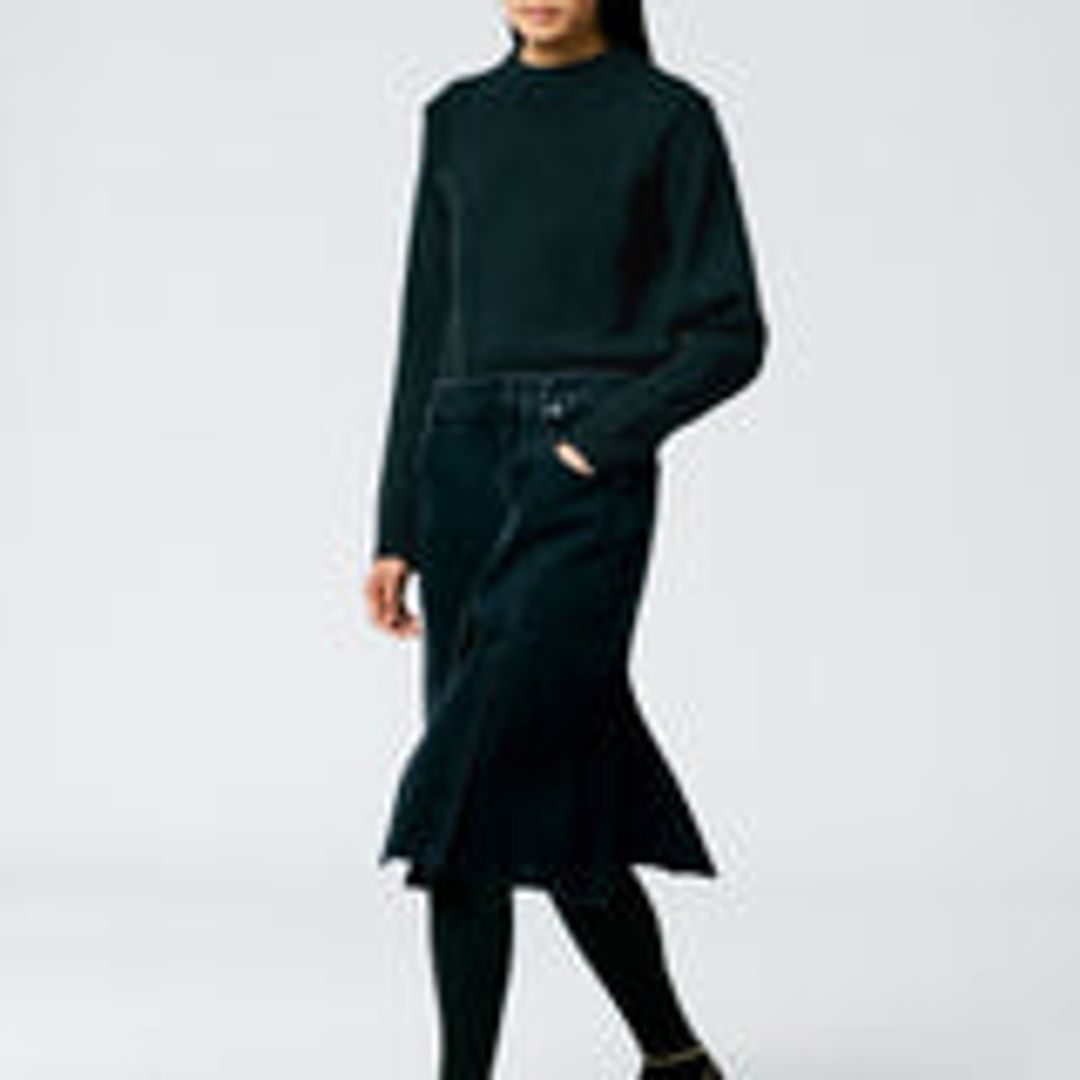 Black Denim Paneled Skirt