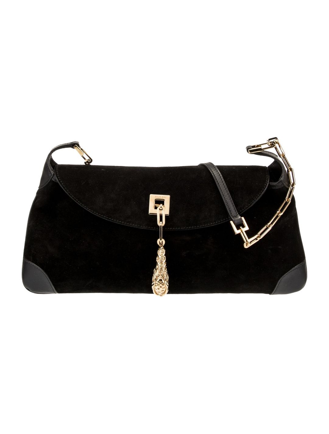 Gucci Suede Tiger Charm Shoulder Bag