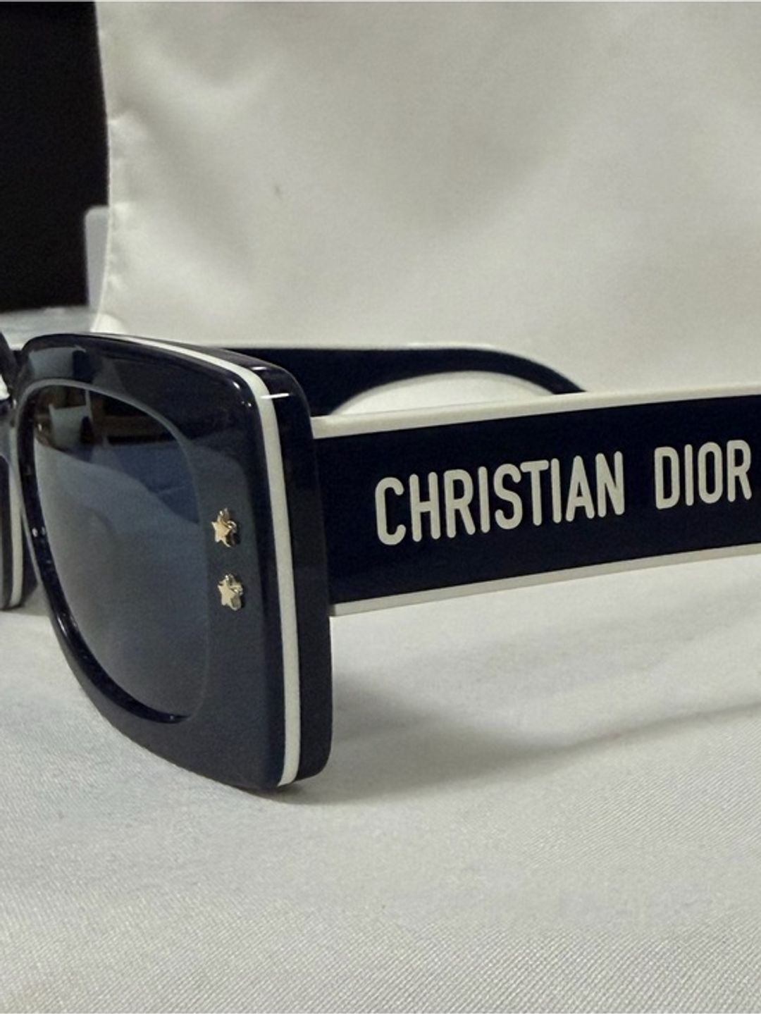 Authentic Dior Black & White Christian Dior Logo Square Sunglasses