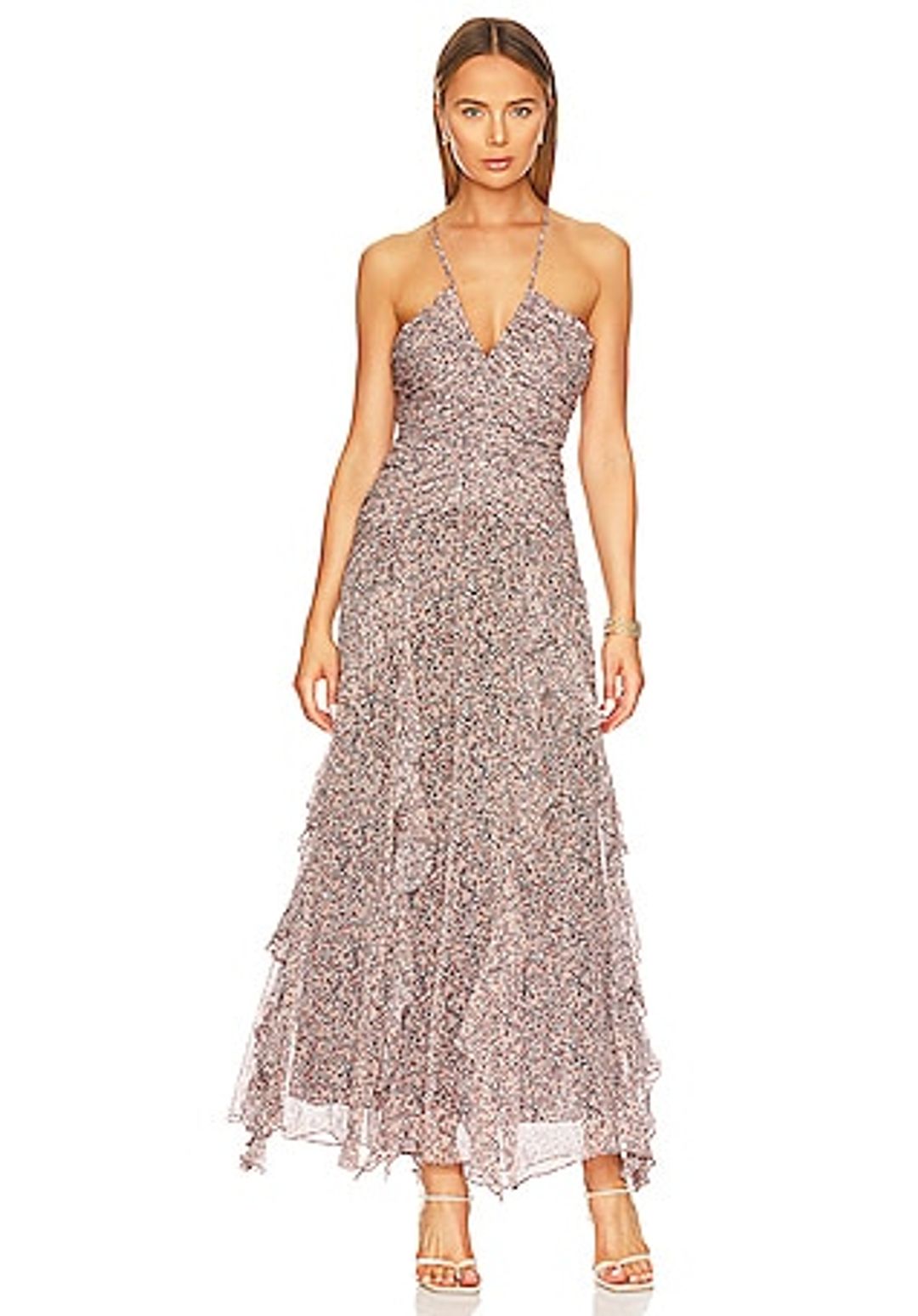 Cynthia Ruched Frill Maxi Dress