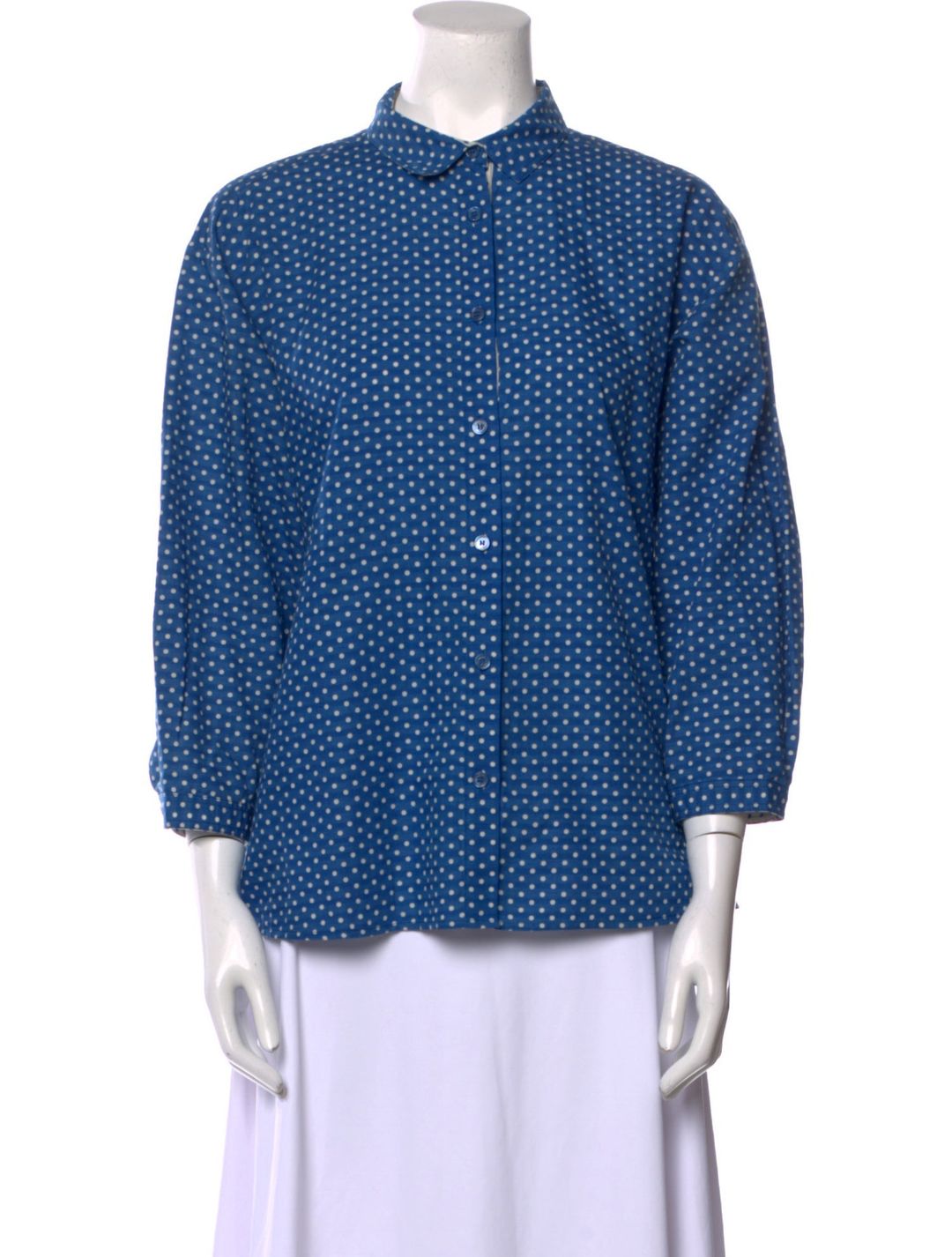 Burberry Brit Polka Dot Print Three-Quarter Sleeve Button-Up Top