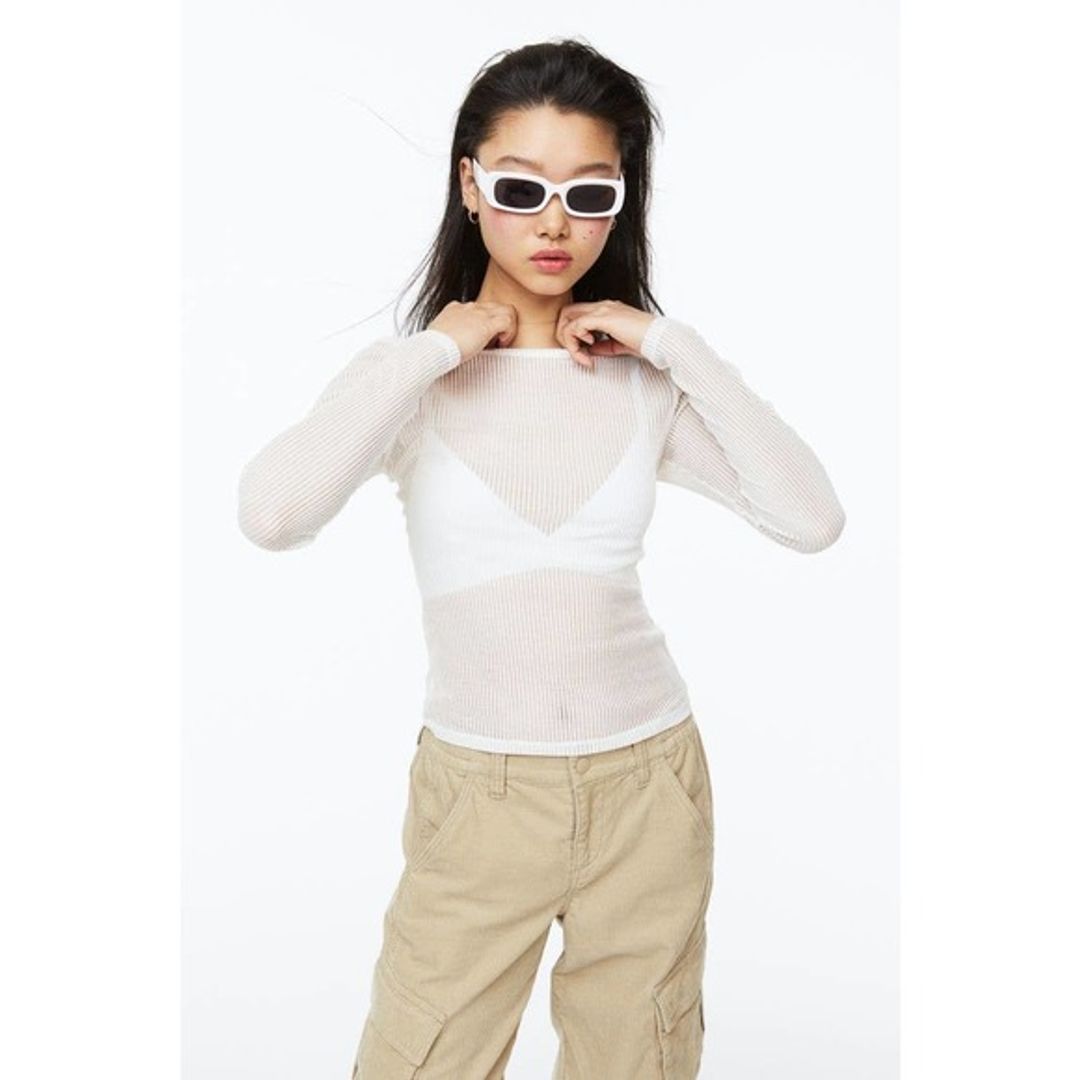 Divided NWT Semi Sheer Ribbed Long Sleeve Top