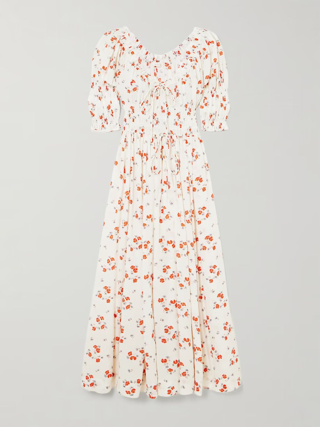 Ischia shirred floral-print organic cotton-voile maxi dress #3