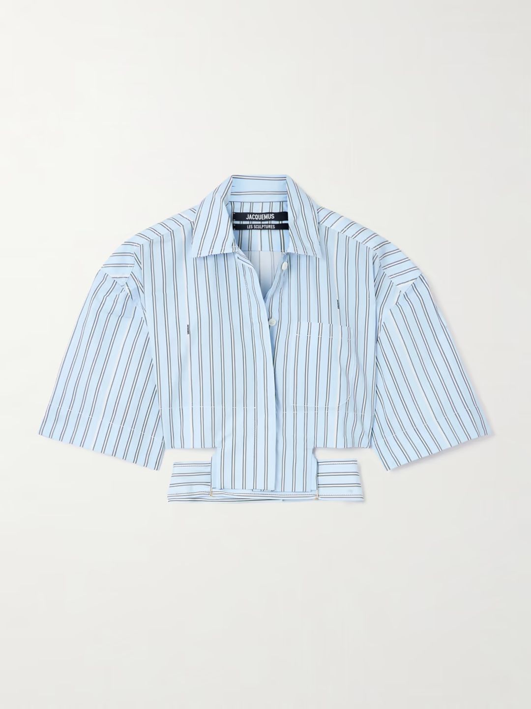 Bari cropped cutout striped cotton-poplin shirt