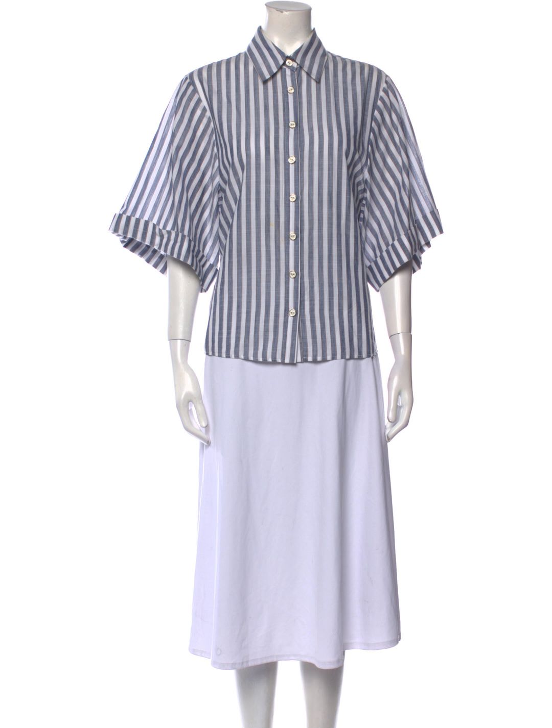 Caroline Constas Striped Three-Quarter Sleeve Button-Up Top