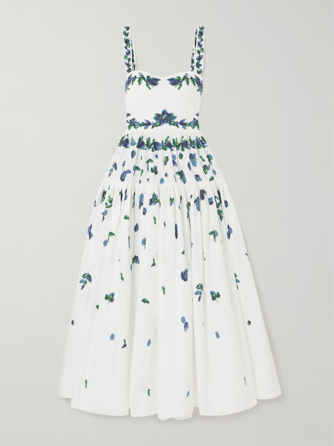 Pleated floral-print cotton-poplin midi dress