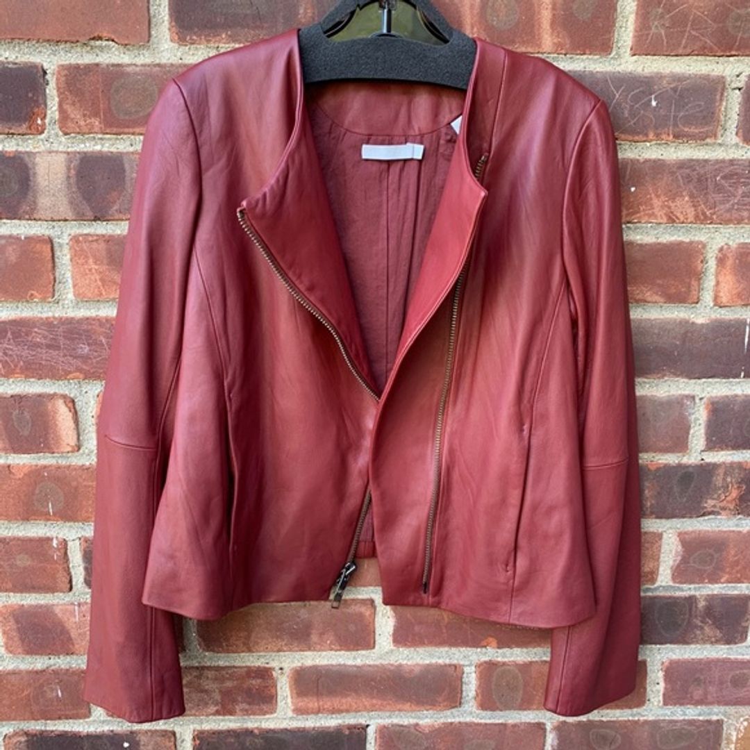 cross- front Leather moto jacket