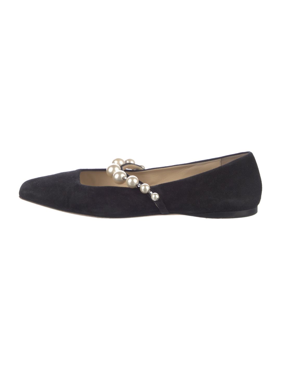 Jimmy Choo Faux Pearl Accents Suede Mary Jane Flats