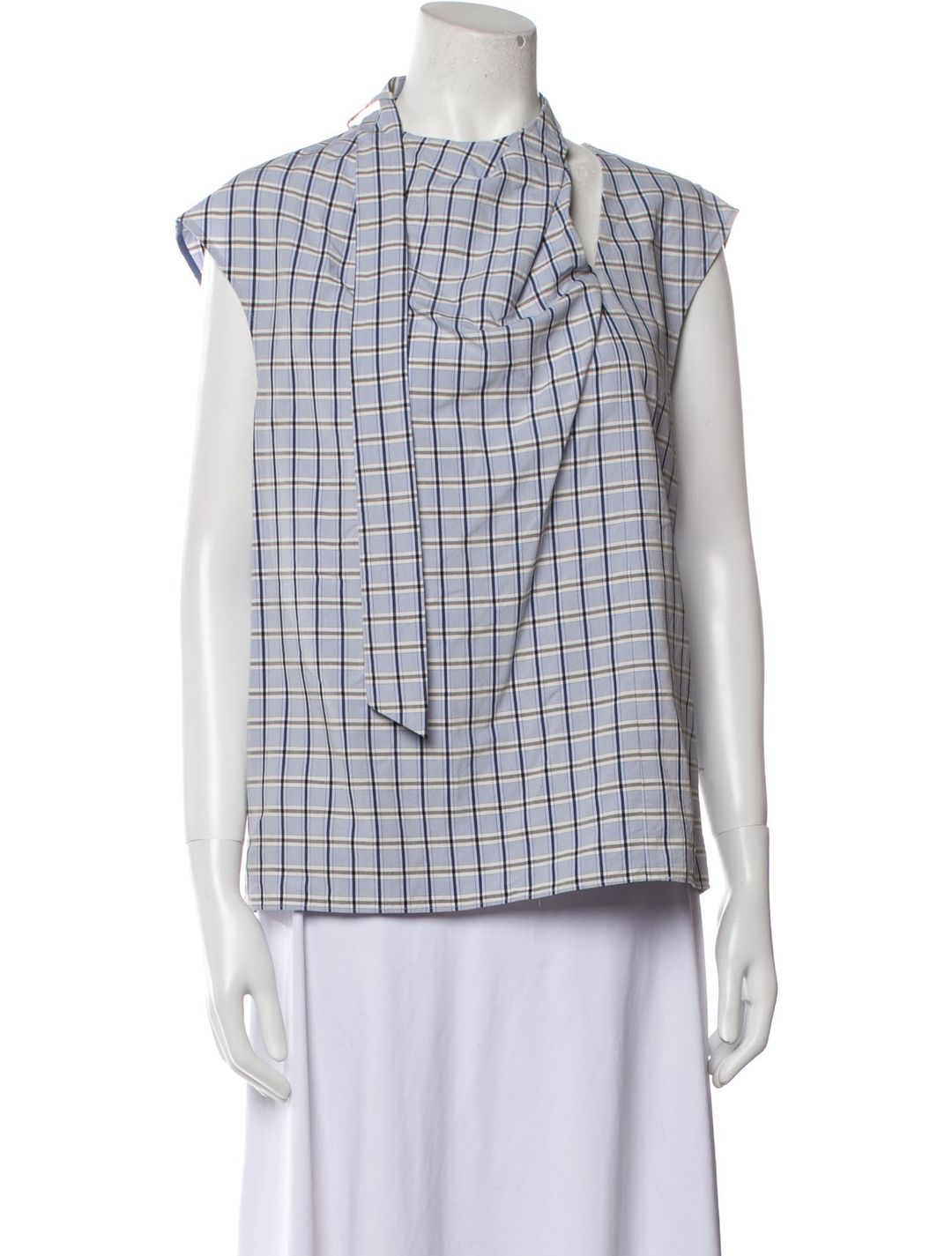Tibi Plaid Print Mock Neck Blouse
