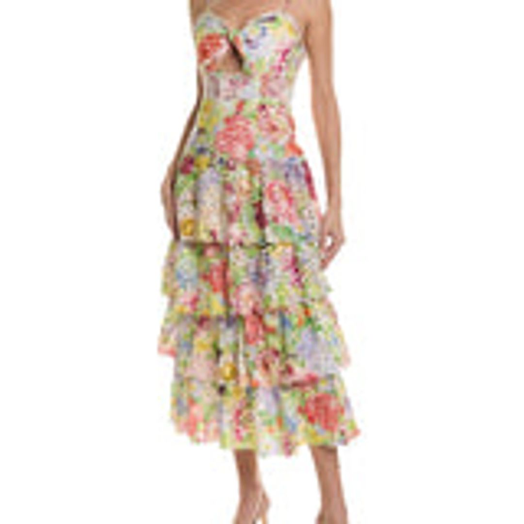 alice + olivia womens Fina Tie-Front Midi Dress