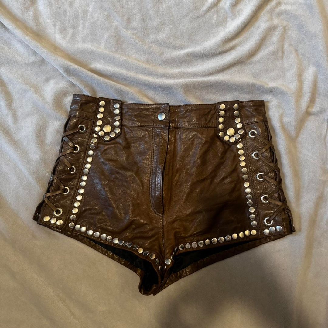 leather studded shorts