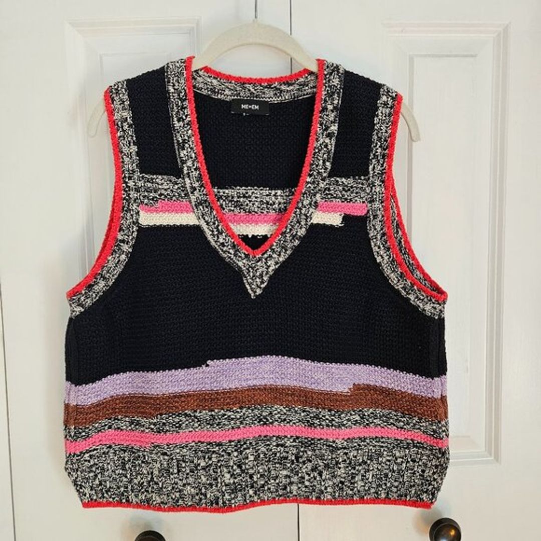 Color Block Sweater Vest Cotton Knit Sleeveless