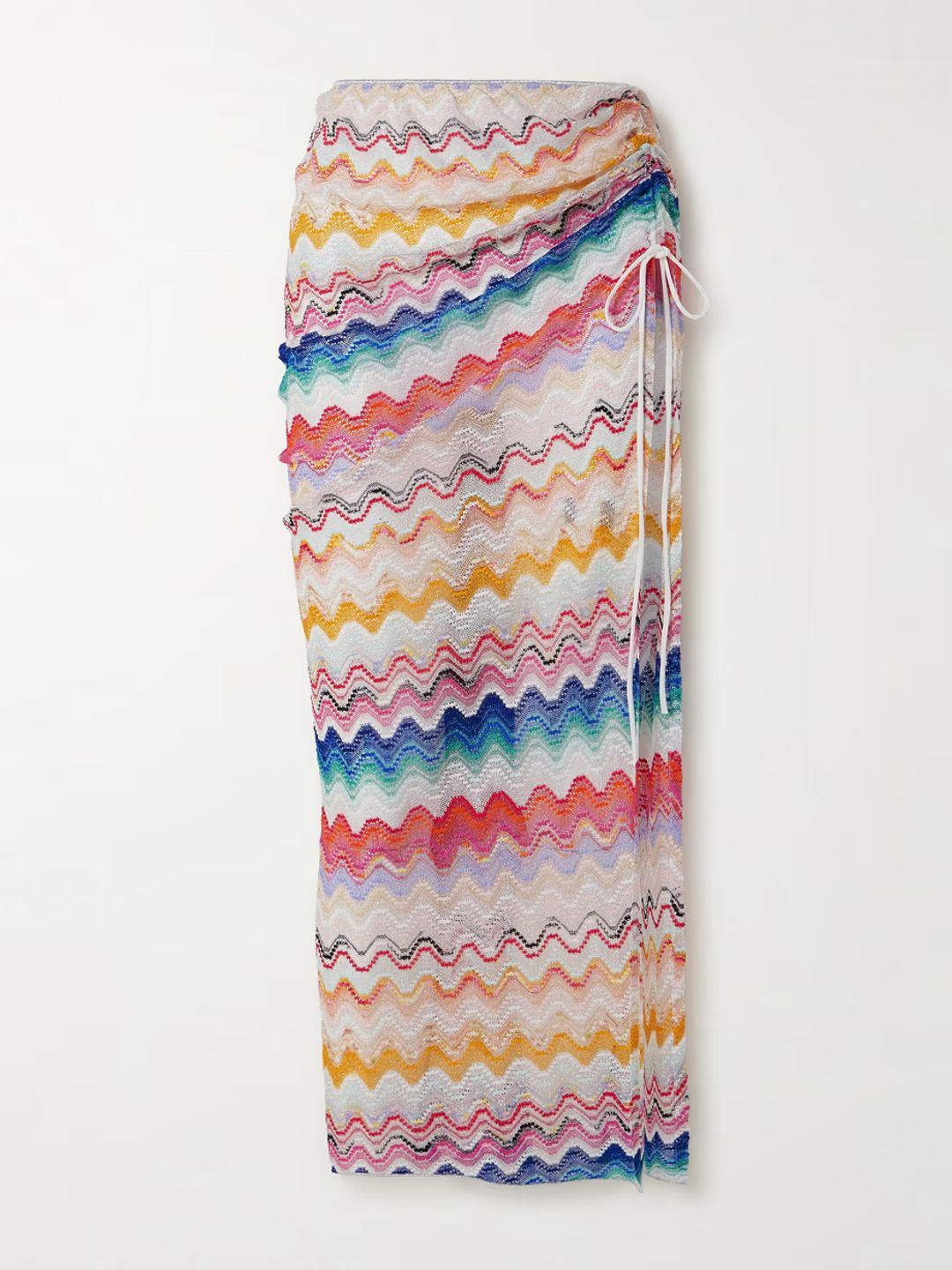 Striped metallic crochet-knit midi skirt