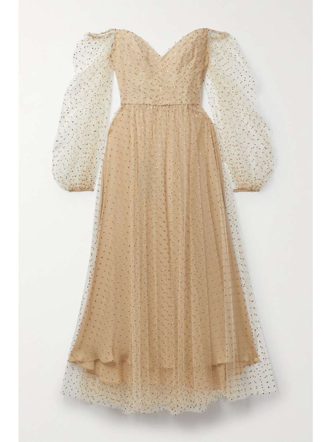 Off-the-shoulder polka-dot tulle midi dress