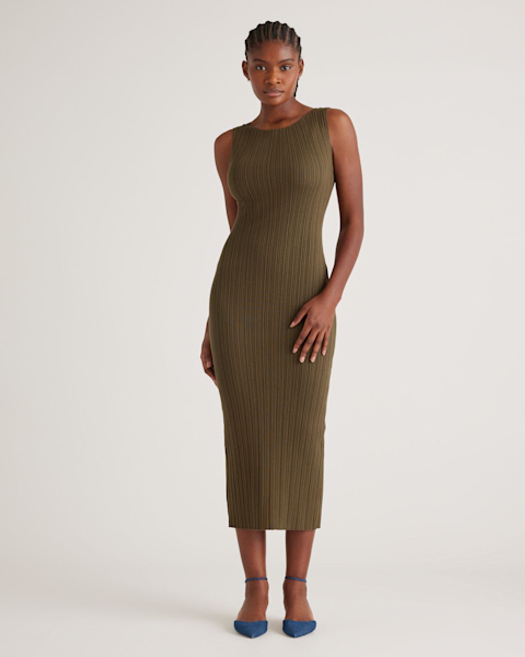 Cotton Cashmere Ribbed Sleeveless Midi Dress