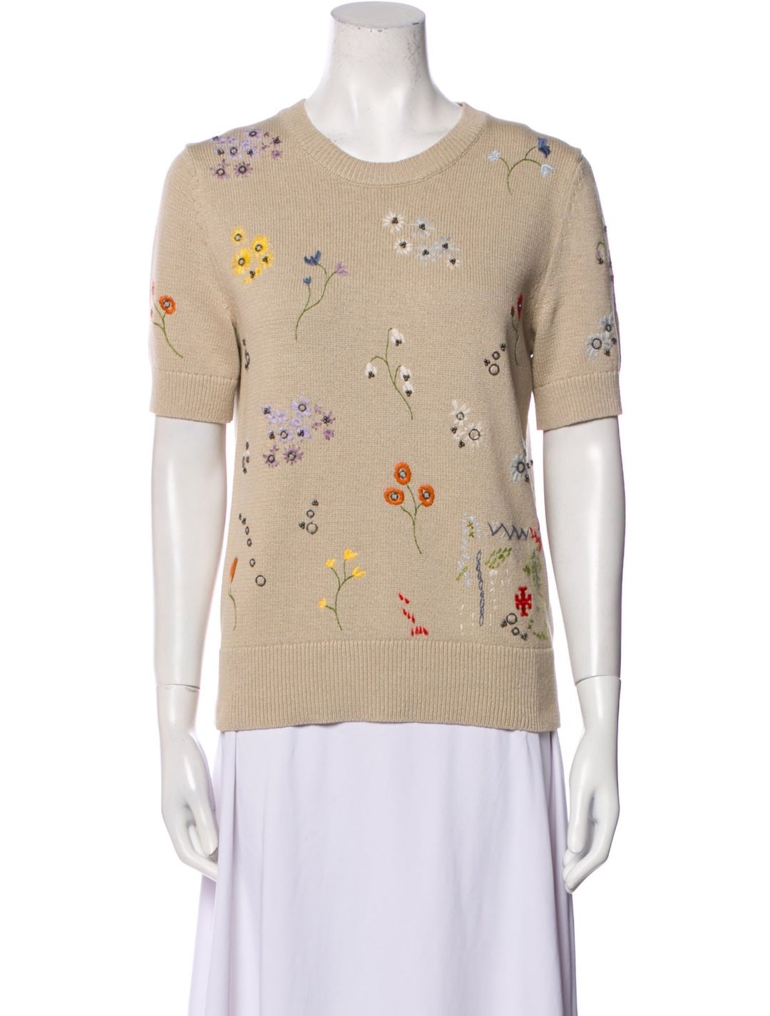 Tory Burch Floral Print Crew Neck Sweater