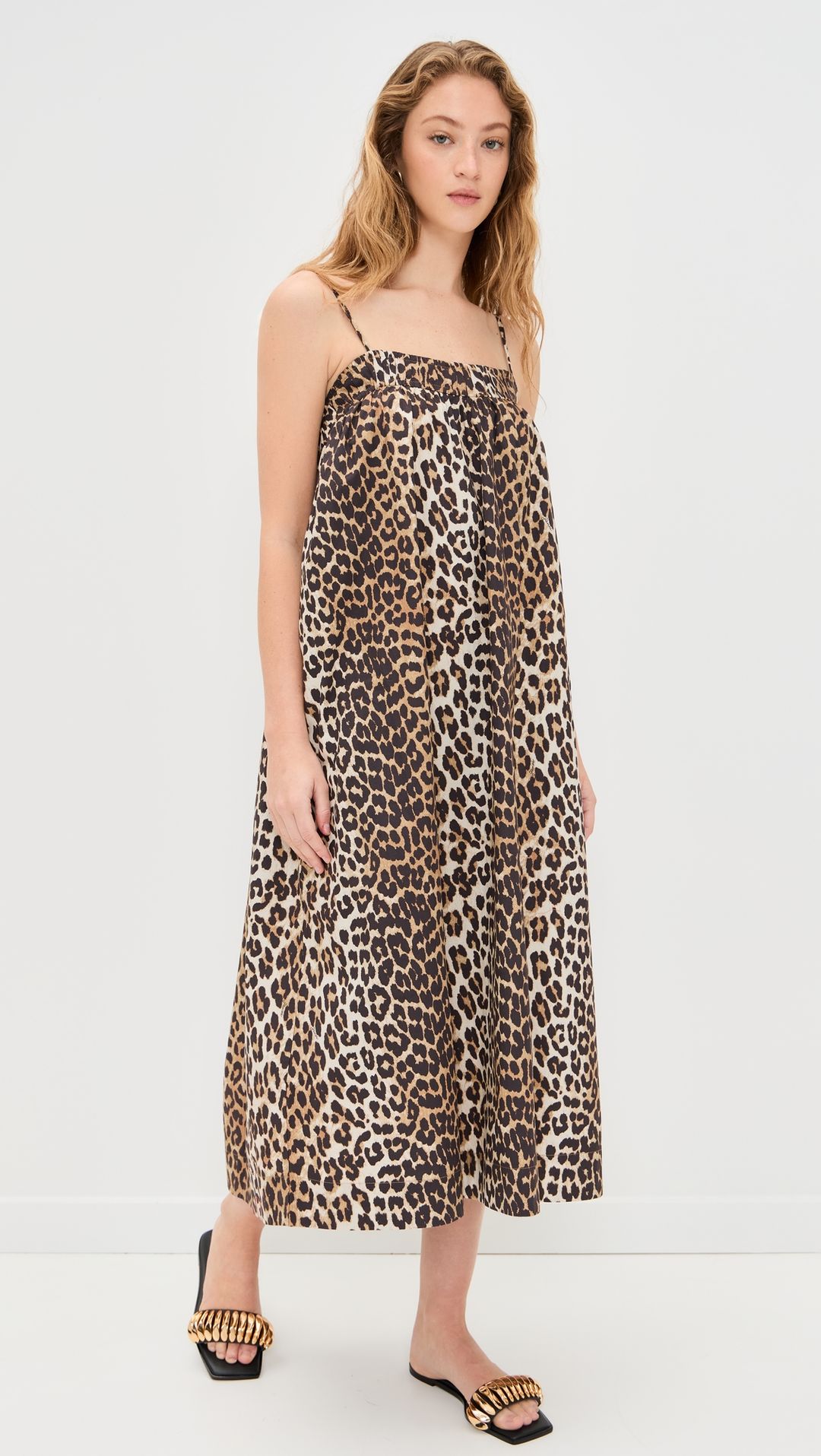 Printed Cotton Midi Strap Dress