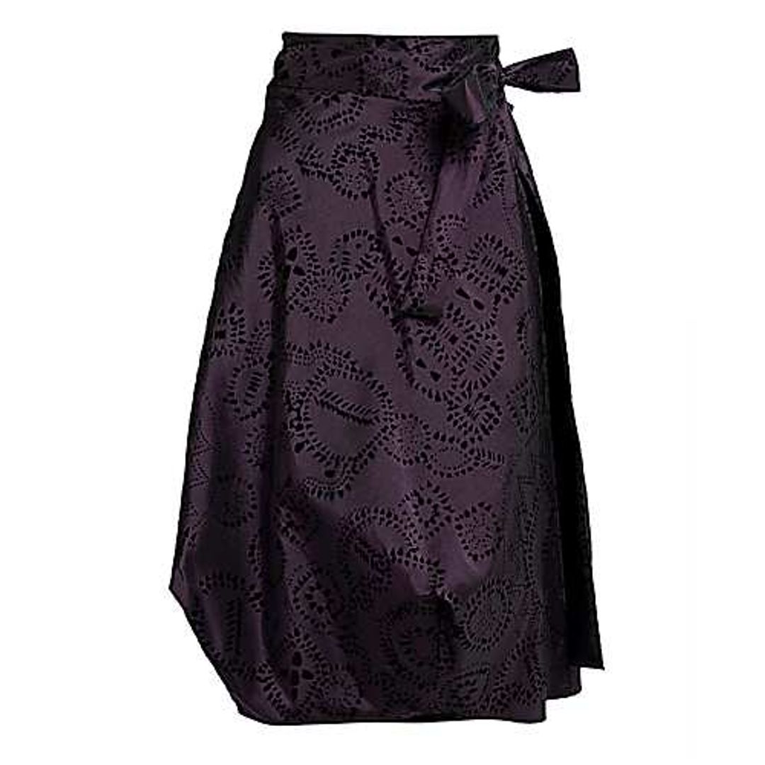 Wrapped Skirt In Purple Taffeta With Black Flowers