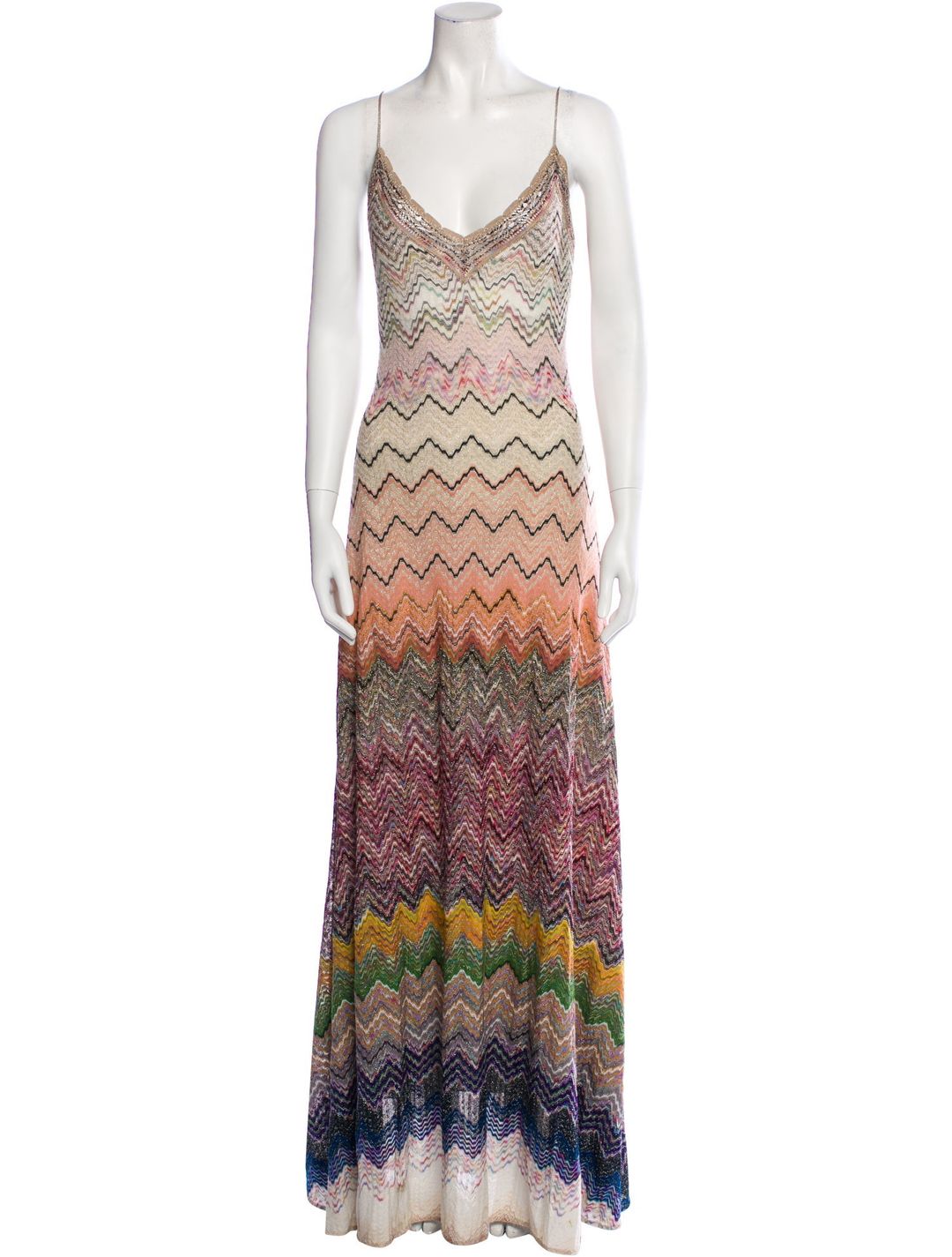 Chevron pattern wool blend long dress #6