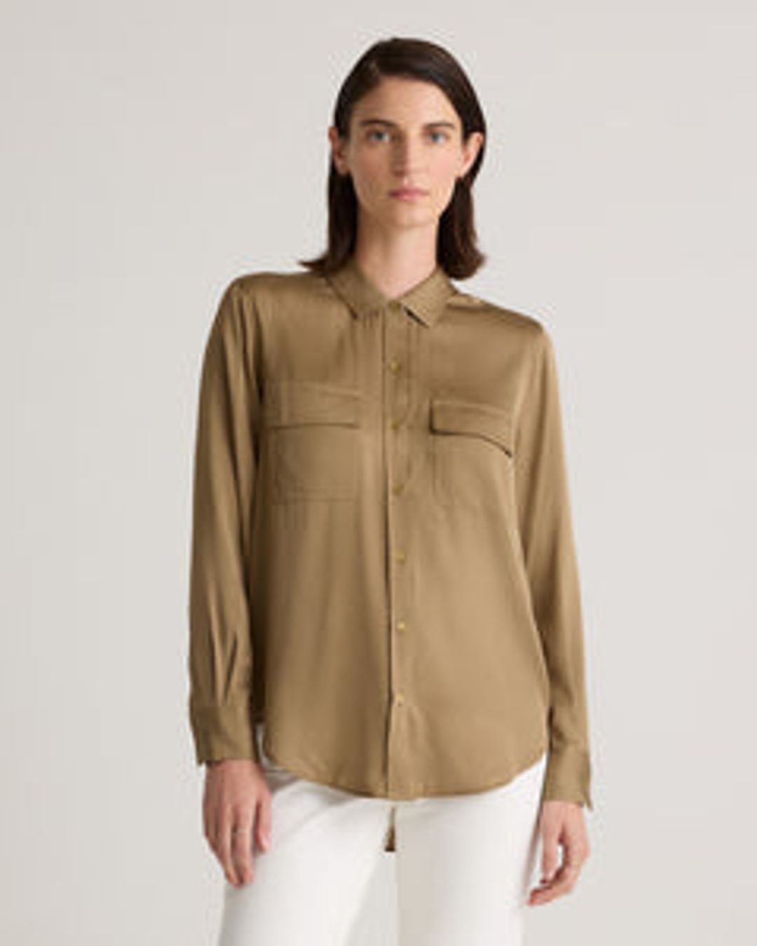 Washable Stretch Silk Utility Long Sleeve Blouse