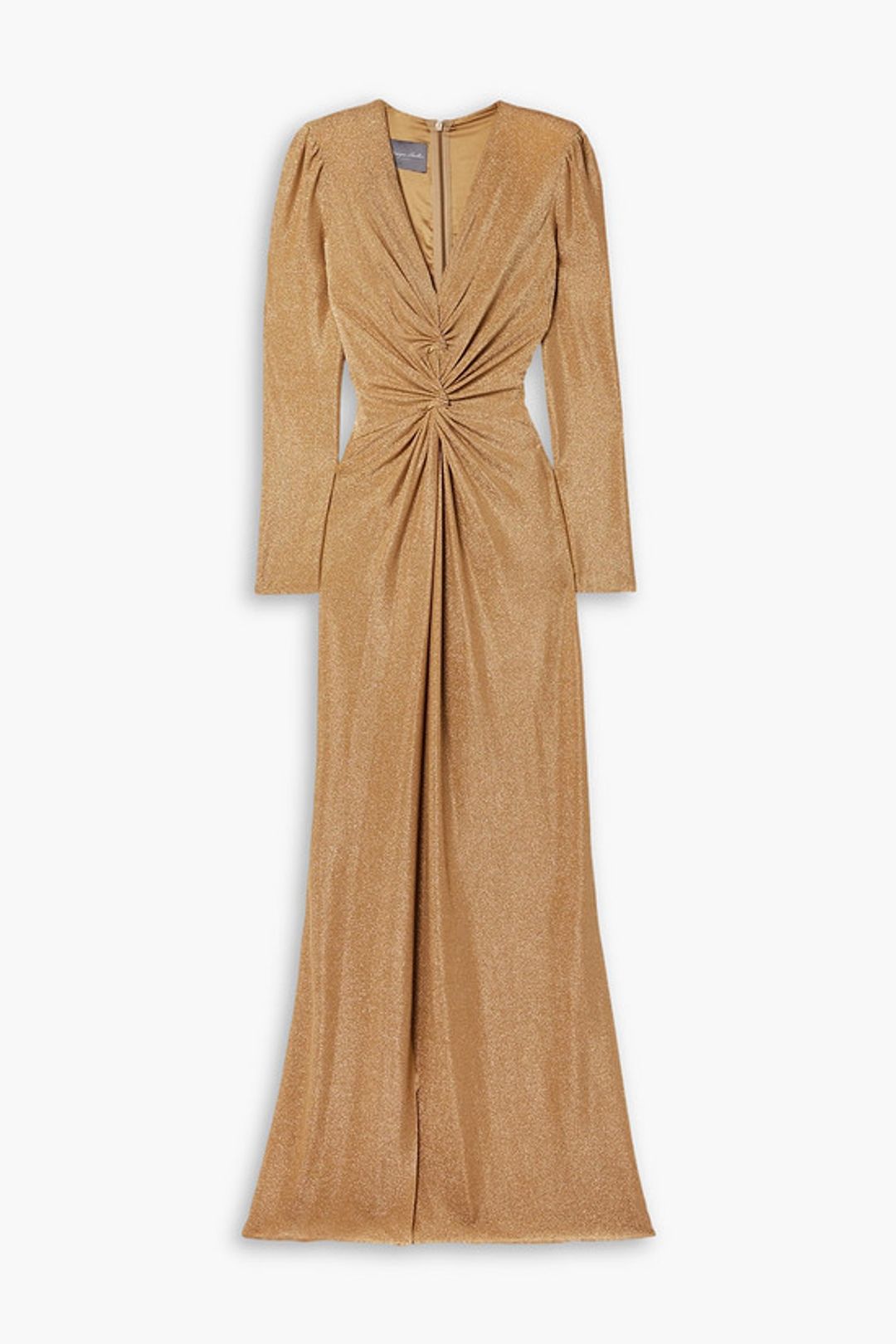 Twist-front metallic stretch-jersey gown