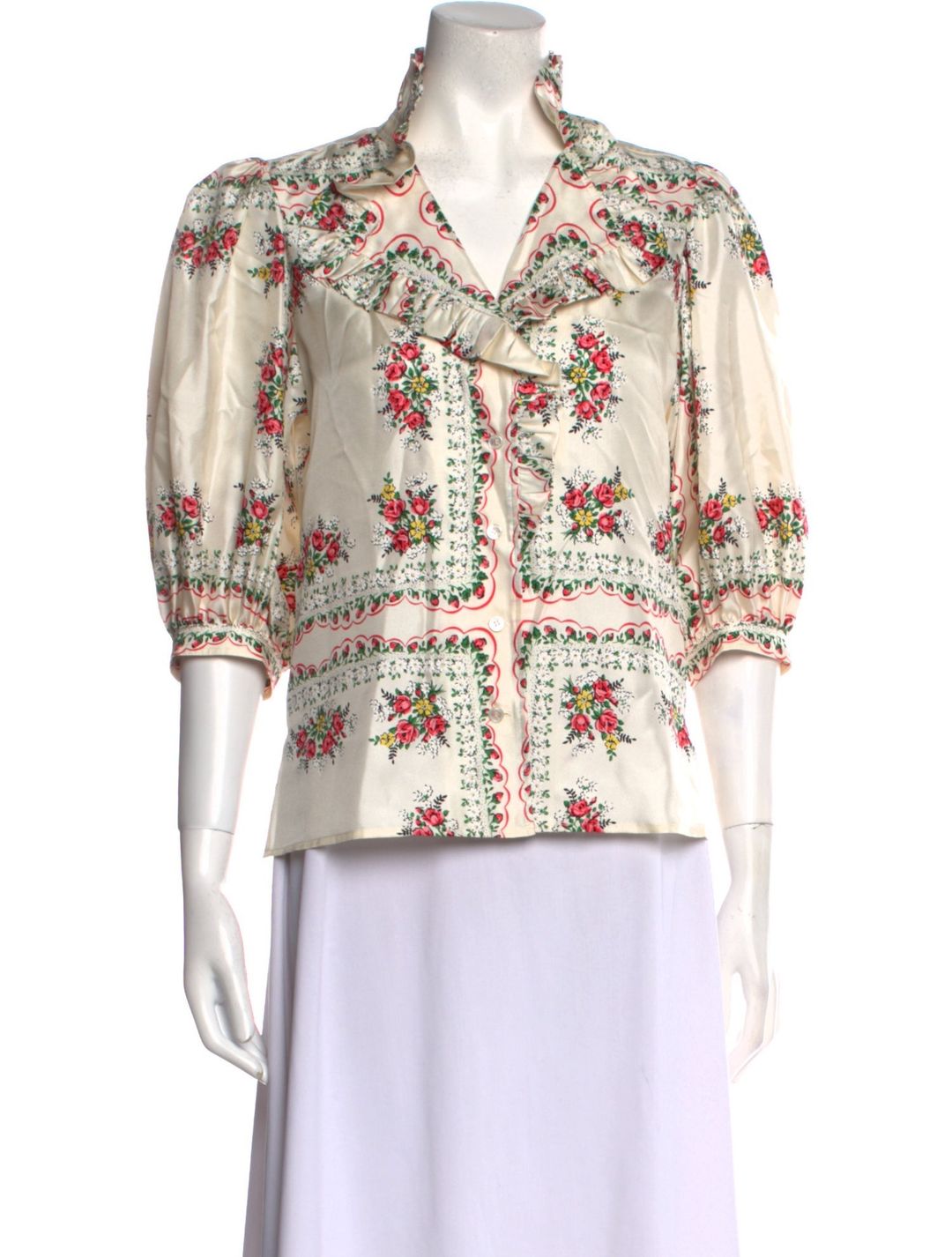 Tory Burch Floral Print V-Neck Blouse