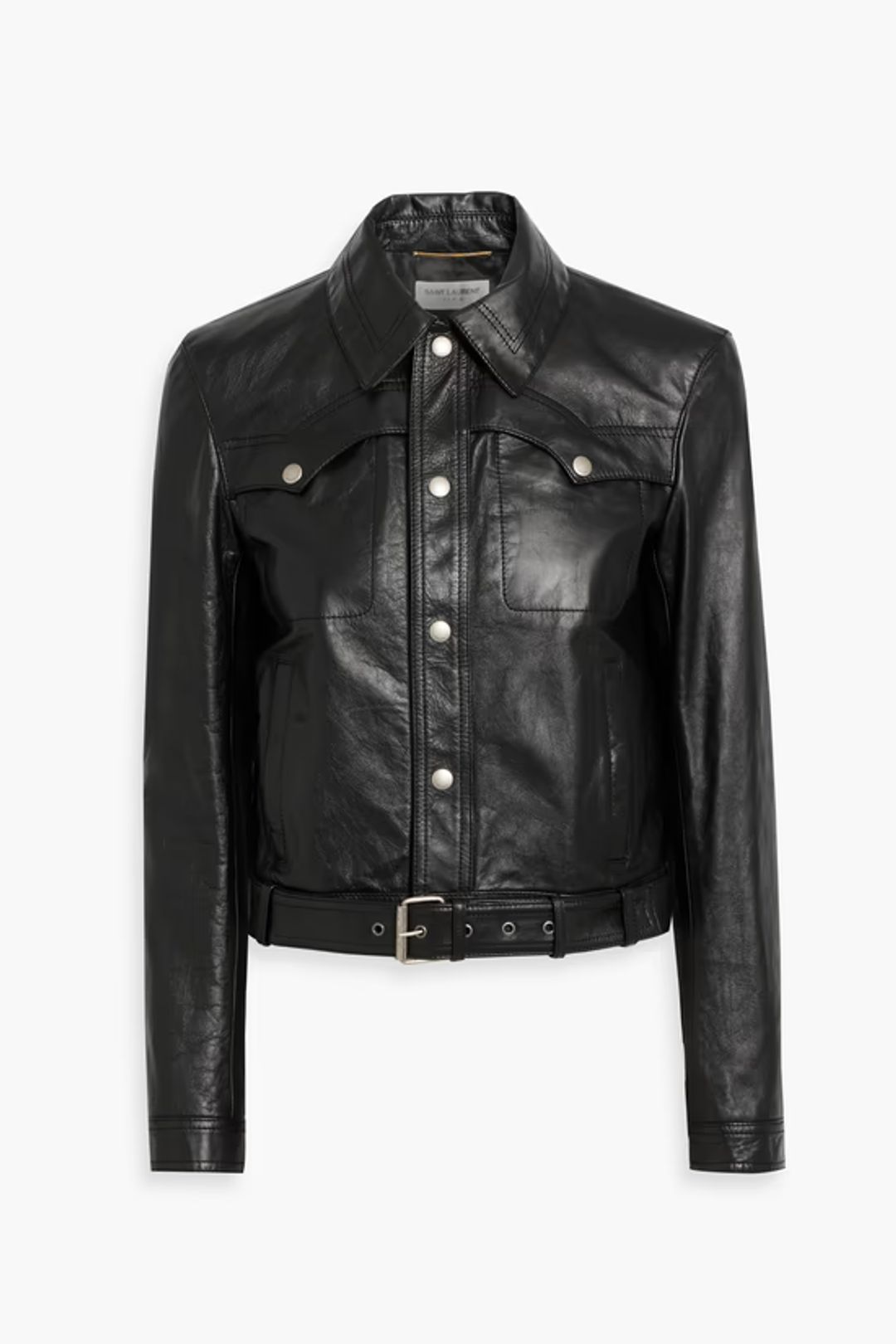 Saint Laurent belted satin mid-length jacket