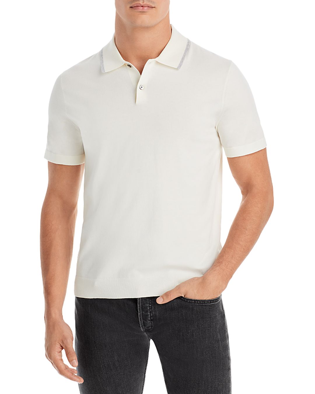 Theory Goris Tipped Collar Knit Polo in Fine Bilen