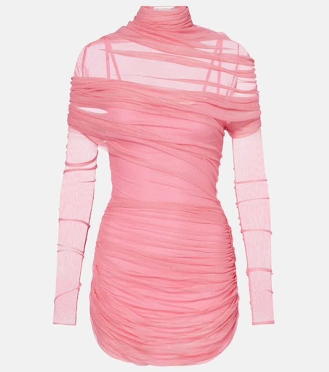 Christo ruched sheer silk minidress