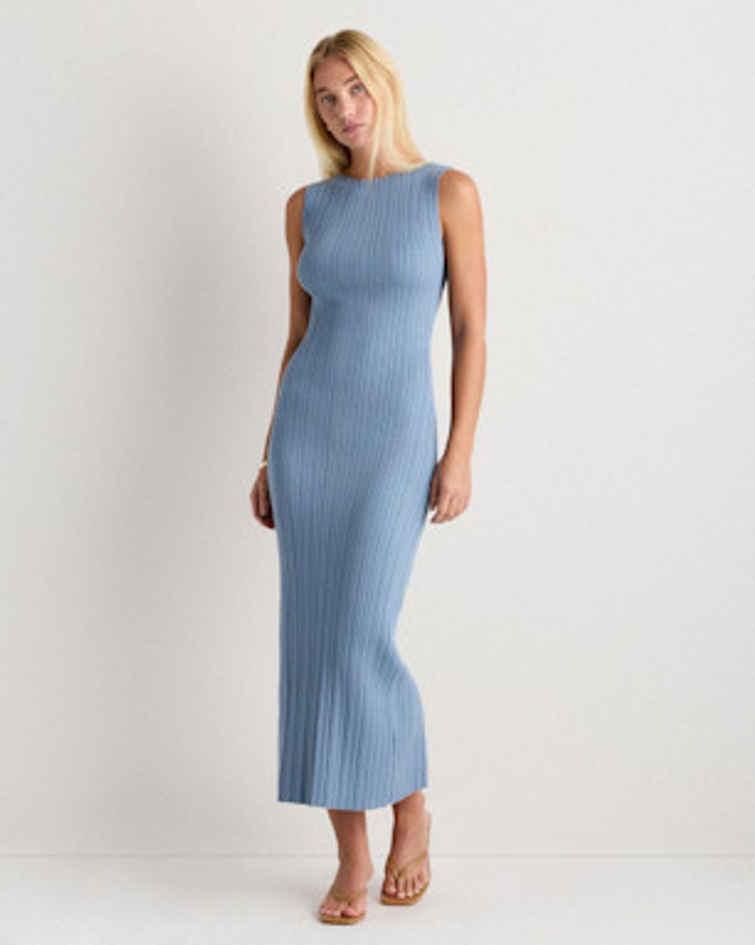 Cotton Cashmere Ribbed Sleeveless Midi Dress #2