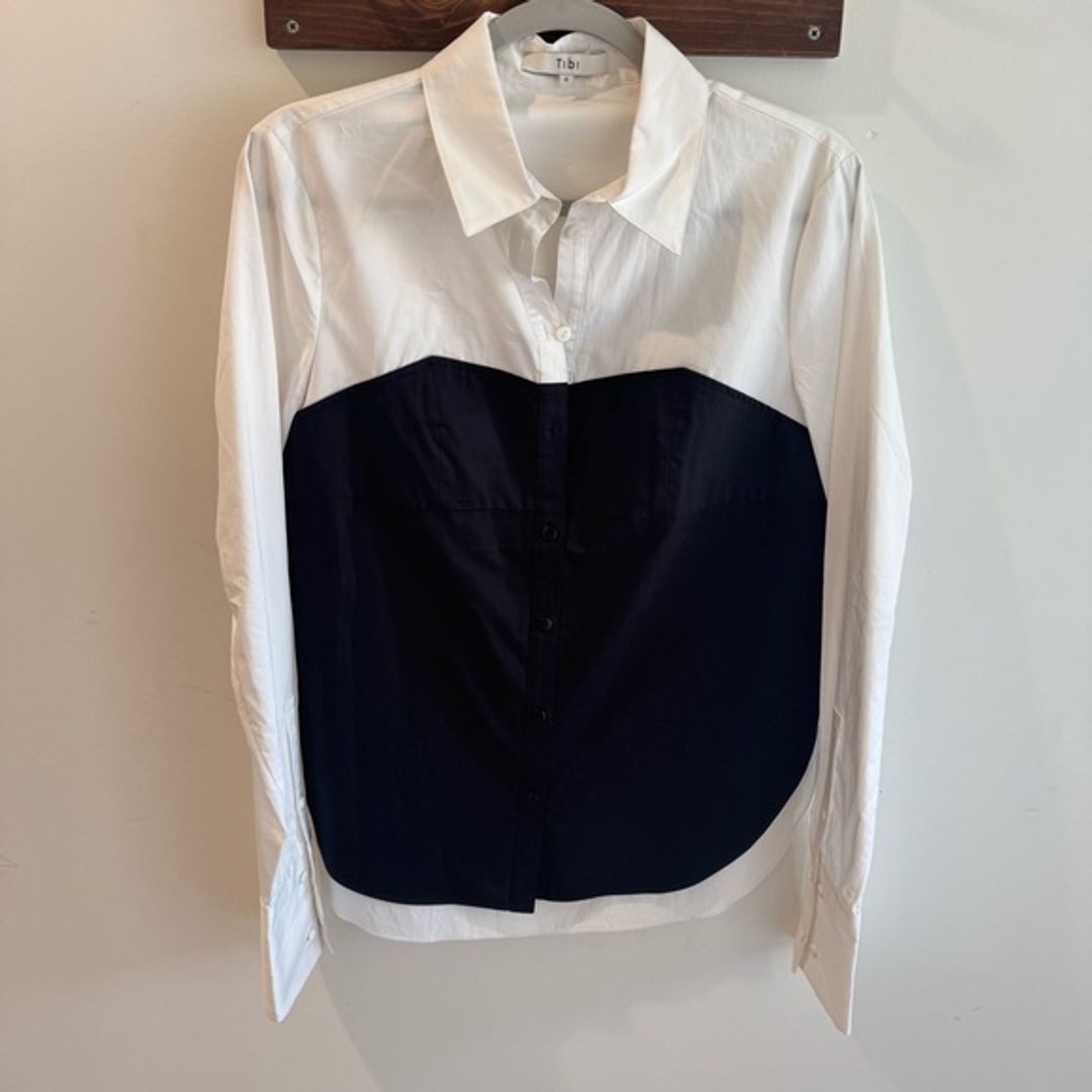 Colorblock Satin Poplin Bustier Blouse Top
