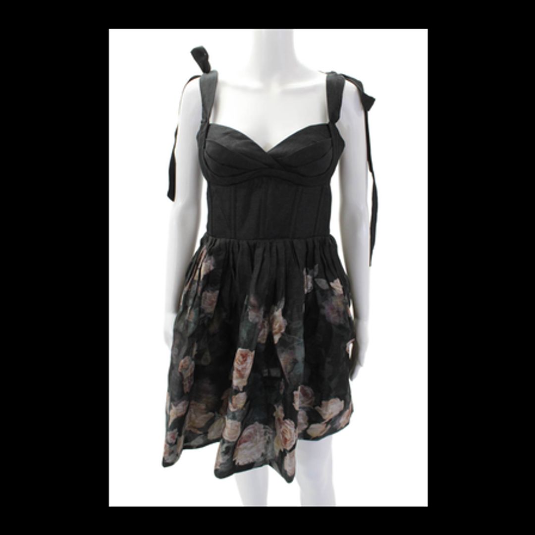 Zimmermann Women Linen Silk Sweetheart Neck Floral A Line Dress