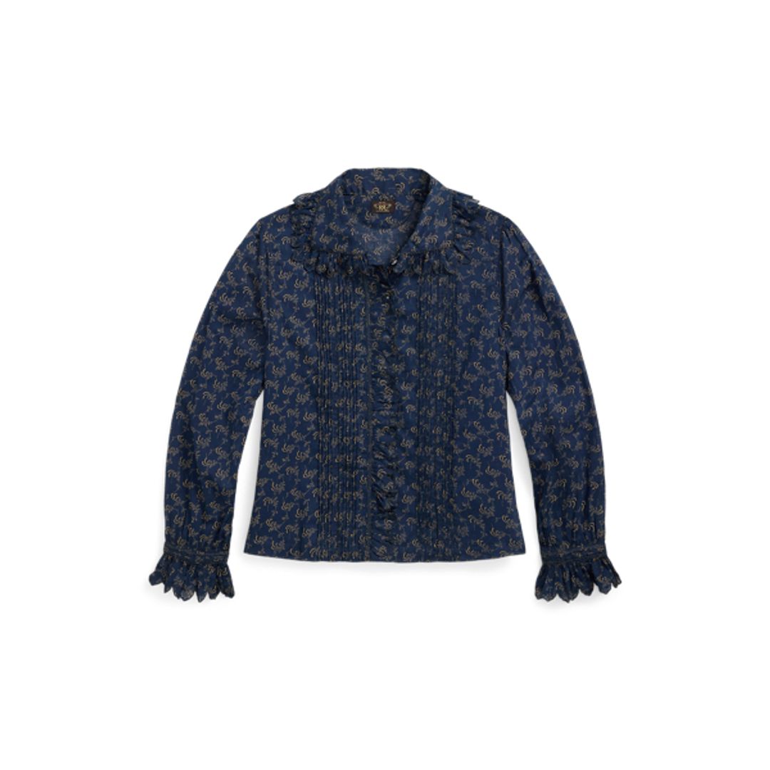 Floral-Print Pintucked Cotton Blouse