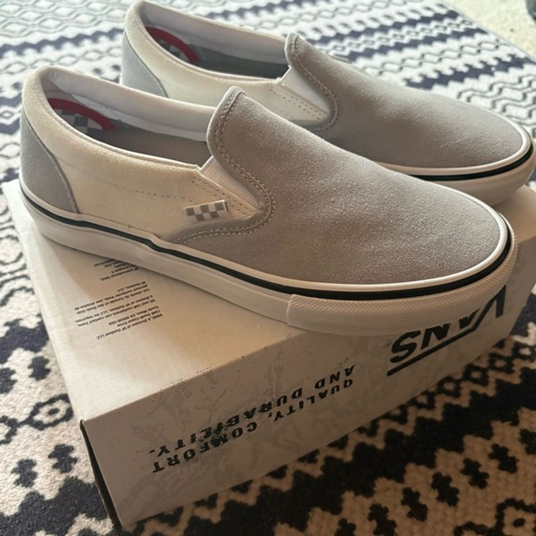 New!Vans Gray and White -Suede and Canvas Slip-On Sneakers