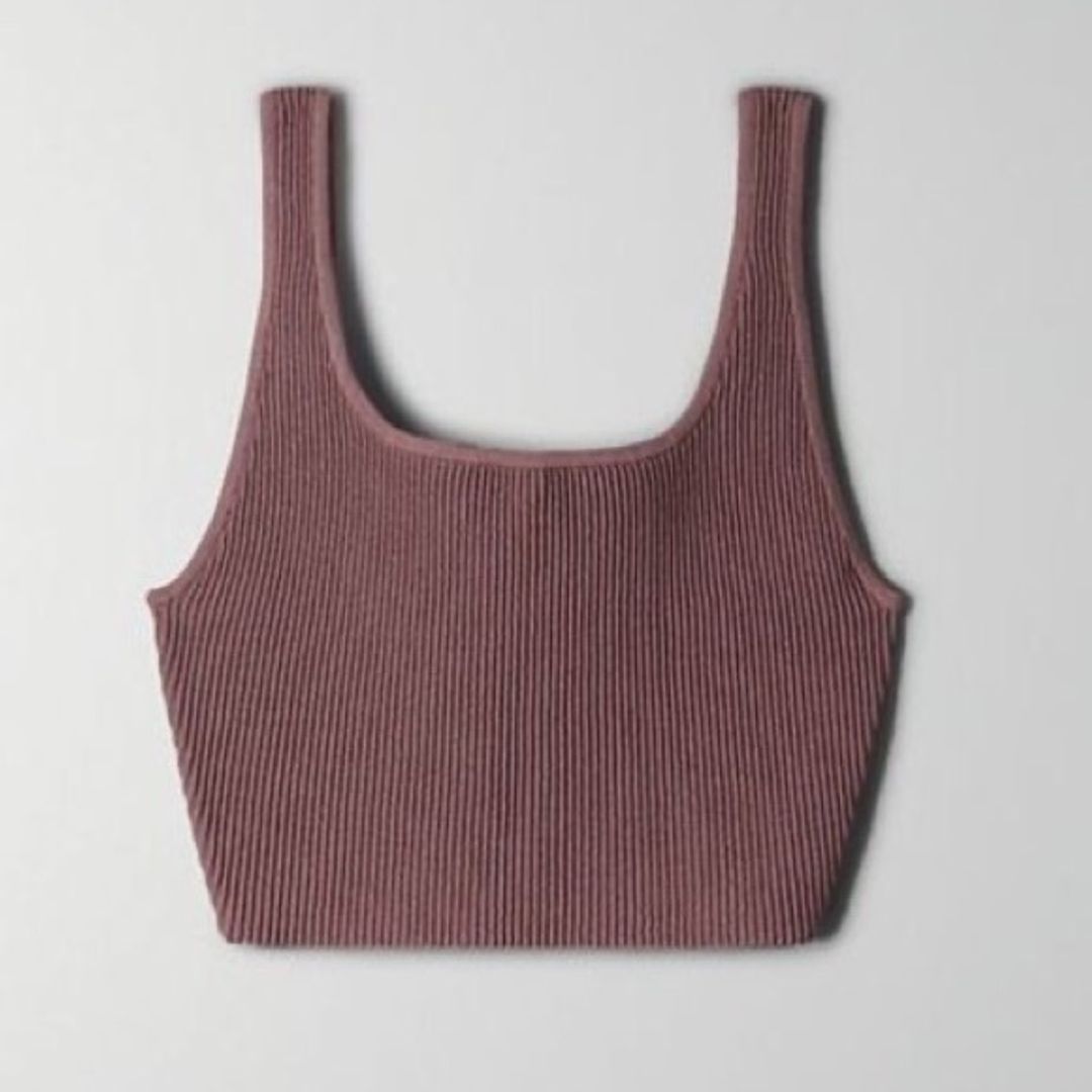 ARITZIA BABATON Sculpt Knit Squareneck Cropped Tank - Mauve - Y2K - Minimalist
