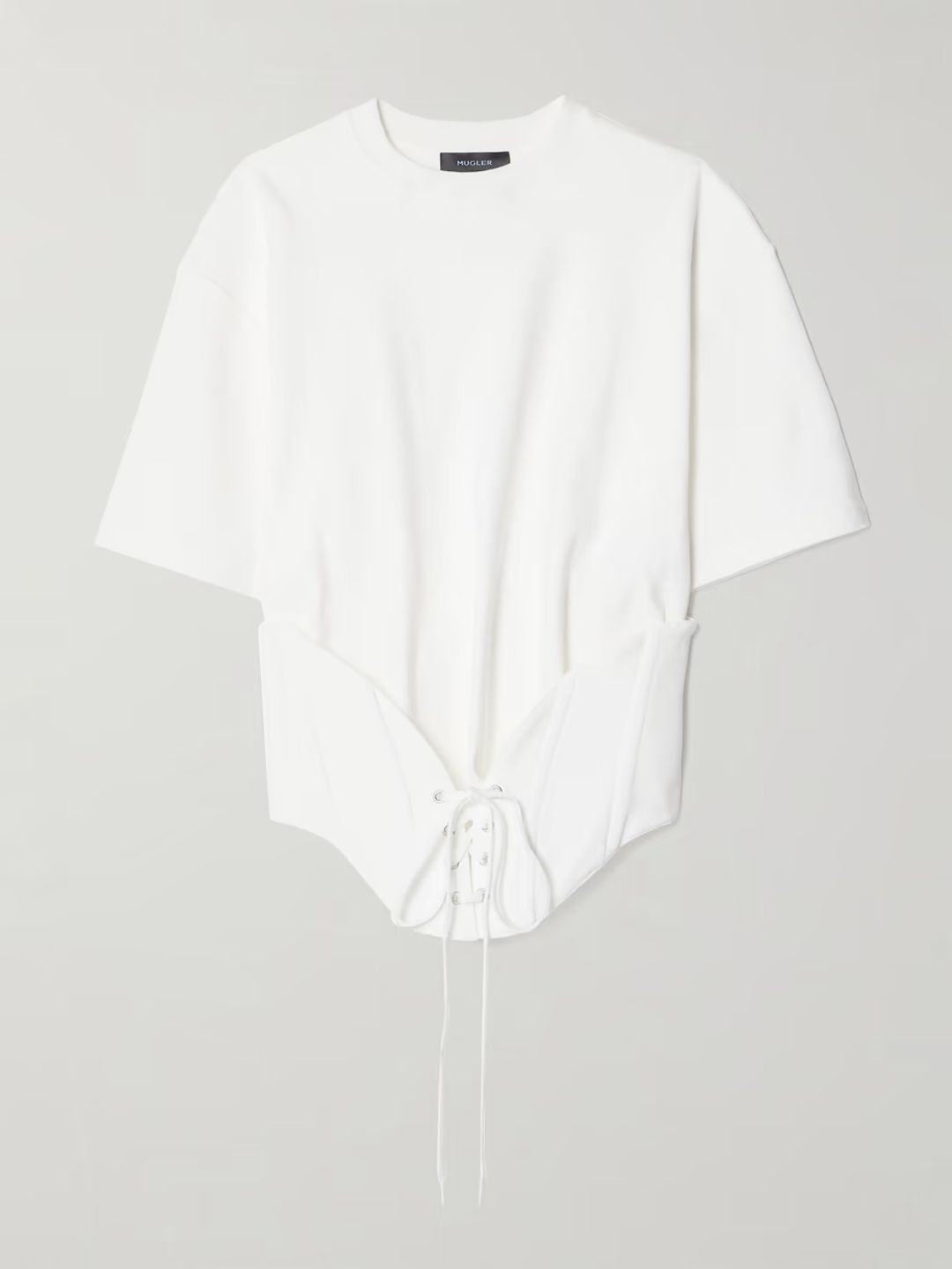 Lace-up stretch-crepe and cotton-jersey T-shirt