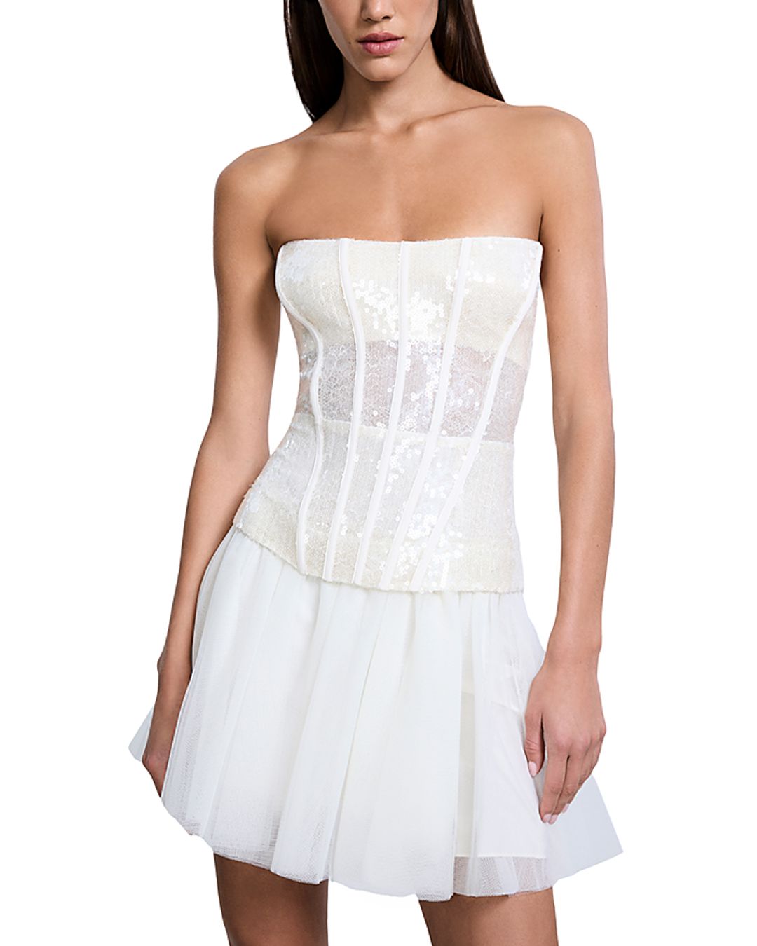 BCBGMAXAZRIA Sequin Lace Peplum Tulle Dress