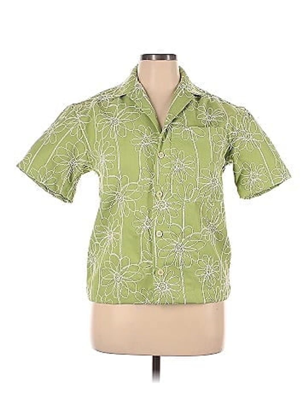 Jean Camp-Collar Embroidered Twill Shirt - Green #7